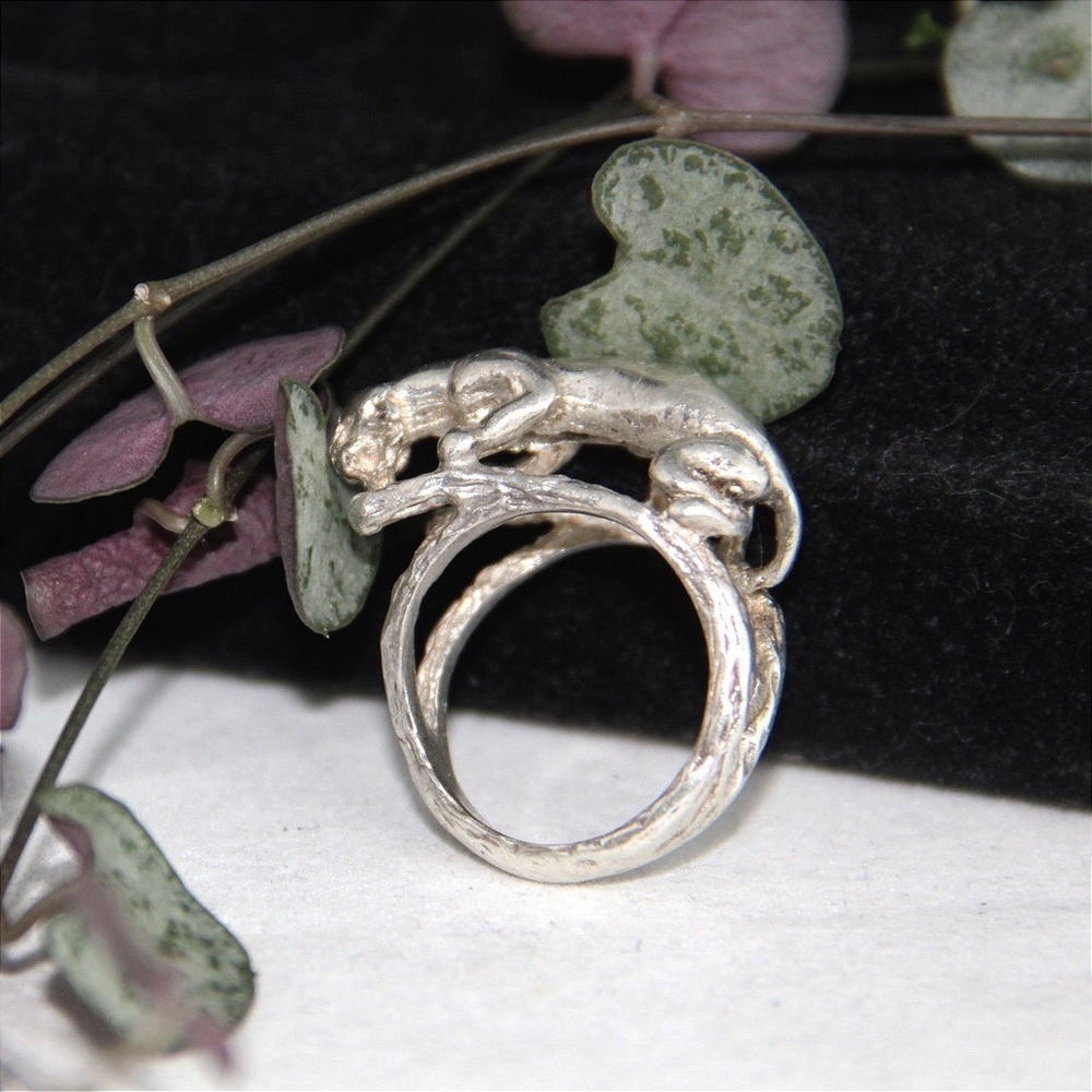 925 Sterling Silver Panther Ring Animal Branch Double Band Size 6.5 Big Cat - Picture 3 of 9